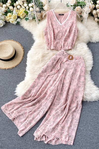 Ženski dvodijelni kompleti s remenom i cvjetnim uzorkom