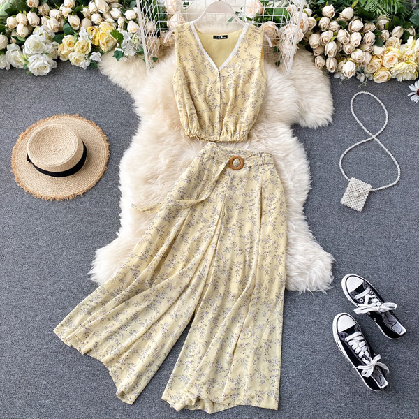 Ženski dvodijelni kompleti s remenom i cvjetnim uzorkom