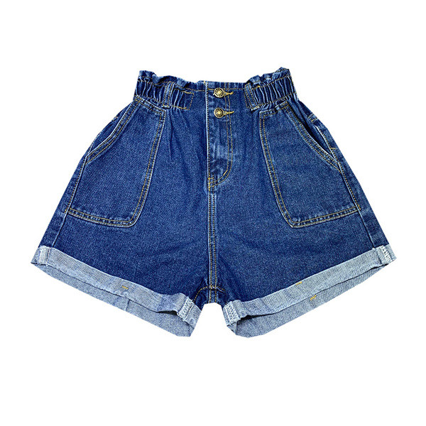 Kék farmer rövidnadrág magas elasztikus derékkal