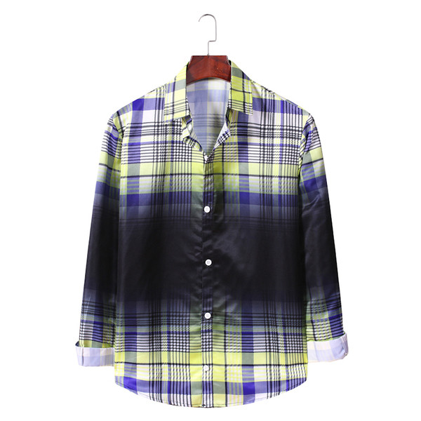 Modern férfi kockás ing klasszikus gallérral és hosszú ujjal