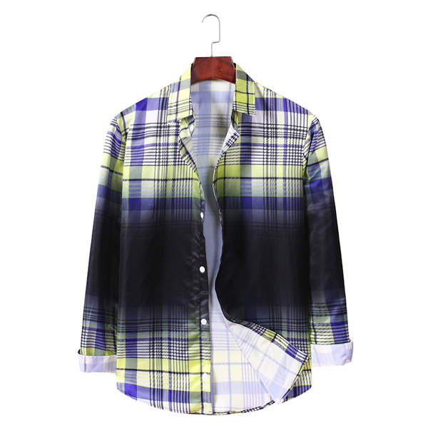 Modern férfi kockás ing klasszikus gallérral és hosszú ujjal