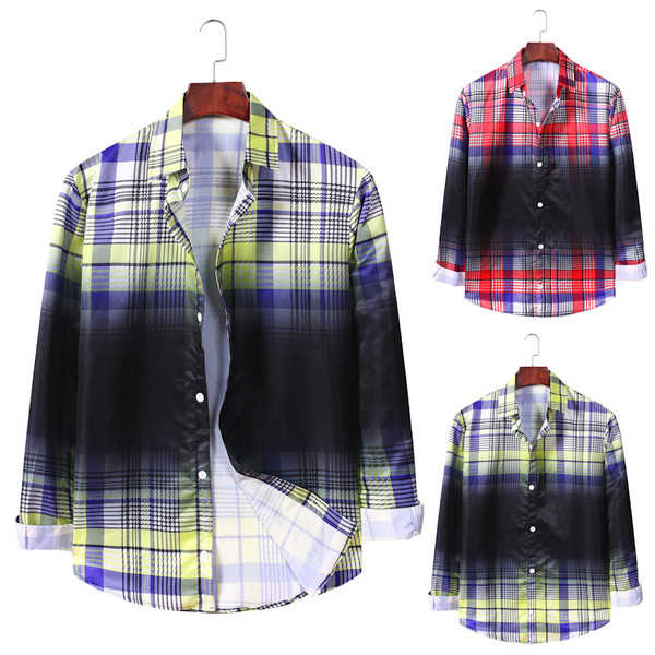 Modern férfi kockás ing klasszikus gallérral és hosszú ujjal