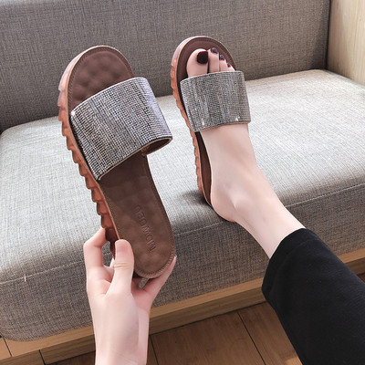 Παντόφλες casual γυναίκες με πέτρες και επίπεδη σόλα