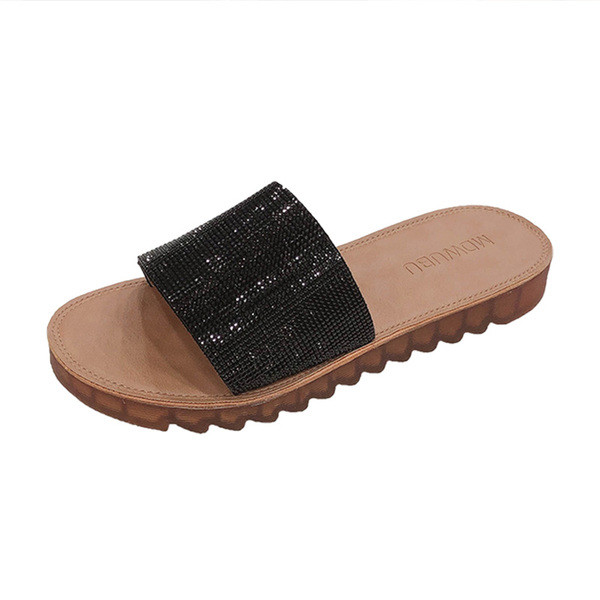 Παντόφλες casual γυναίκες με πέτρες και επίπεδη σόλα