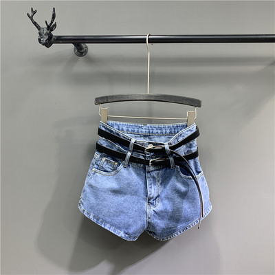 Γυναικείο σορτς τζιν νέο μοντέλο με ζώνη σε μπλε χρώμα