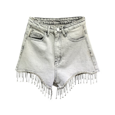 Női rövidnadrág magas derékkal, rojtokkal és kövekkel