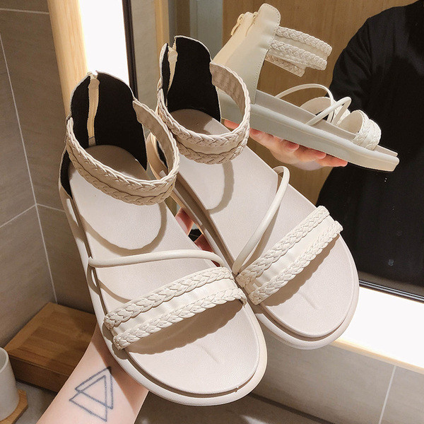 Női alkalmi szandál cipzárral és lapos talppal