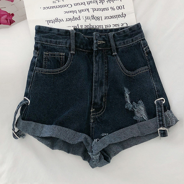 Rövid női farmer magas derékkal, szakadt elemmel