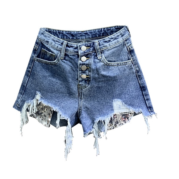 Moodsad sinist värvi rebenenud elementidega naiste lühikesed püksid