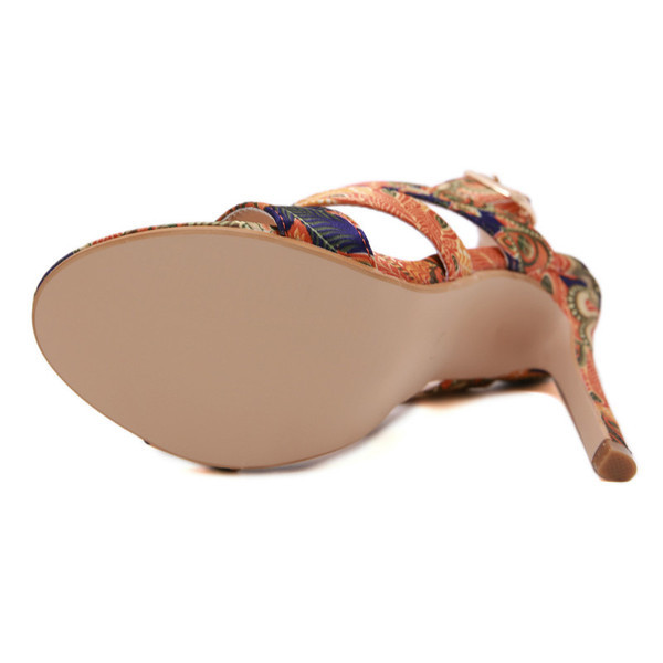 Női magas sarkú textil szandál