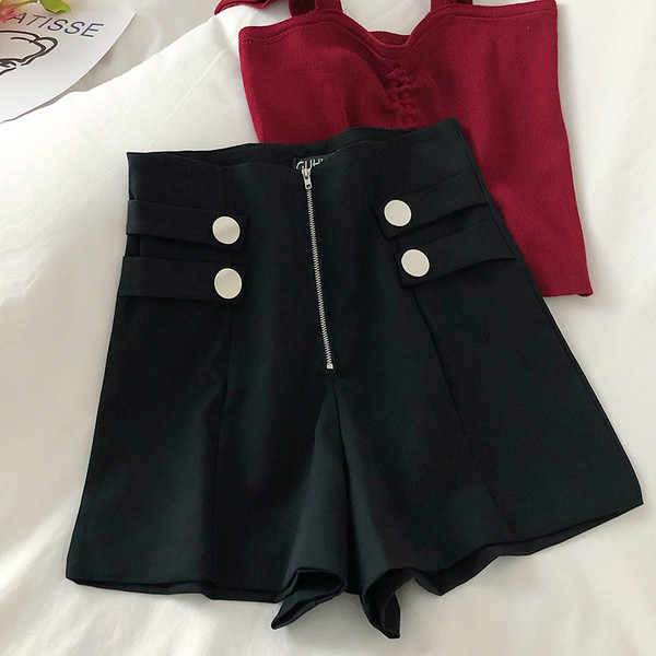 Női rövidnadrág magas derékkal és cipzárral - fekete színű