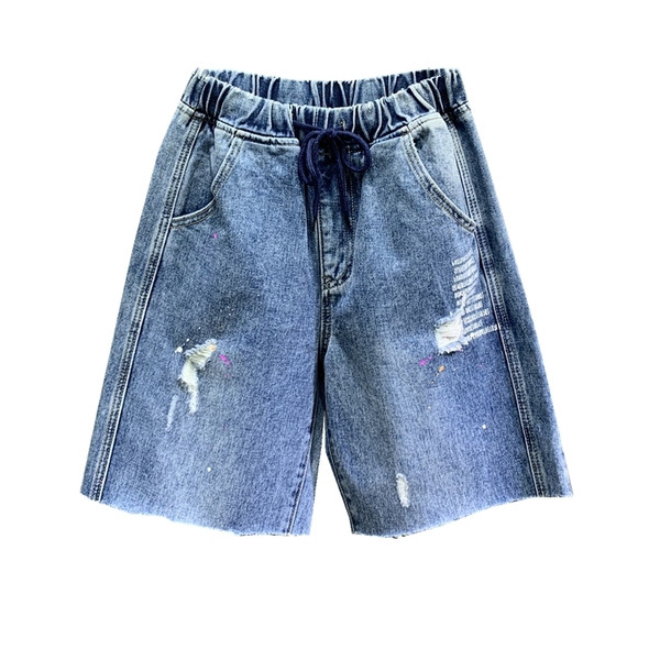 Lezser női 3/4-es nadrág szakadt motívumokkal, kék színben