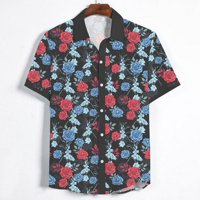 ÚJ modell férfi alkalmi ing klasszikus gallérral és virágmintával, nyárra illően