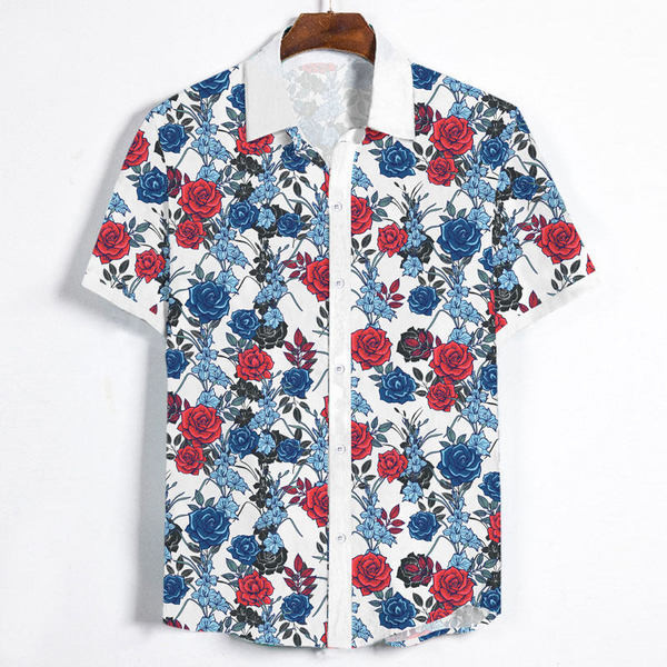 ÚJ modell férfi alkalmi ing klasszikus gallérral és virágmintával, nyárra illően