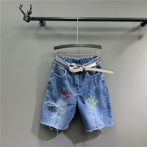 Új modell alkalmi 3/4-es női nadrág övvel és hímzéssel