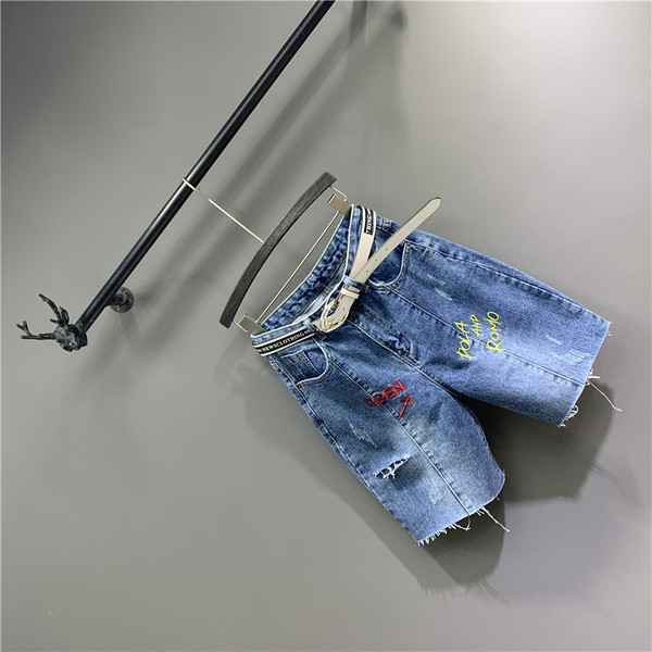 Új modell alkalmi 3/4-es női nadrág övvel és hímzéssel