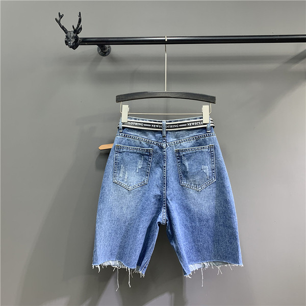 Új modell alkalmi 3/4-es női nadrág övvel és hímzéssel