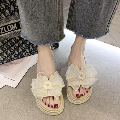 Γυναικείες παντόφλες με κορδέλα και λουλούδι σε τρία χρώματα