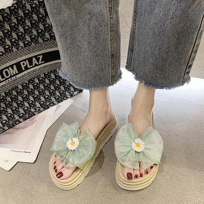 Γυναικείες παντόφλες με κορδέλα και λουλούδι σε τρία χρώματα