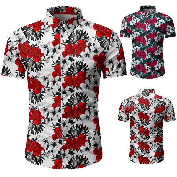 ΝΕΟ μοντέλο ανδρικό πουκάμισο με φλοράλ μοτίβο και κοντά μανίκια