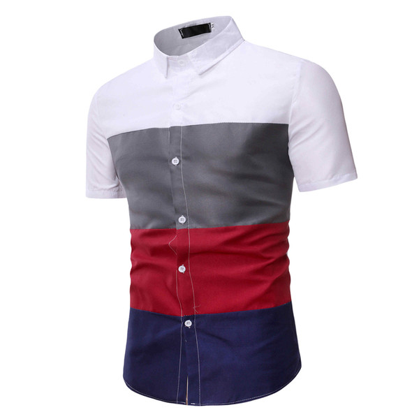 Modern férfi ing klasszikus gallérral és rövid ujjú nyárra