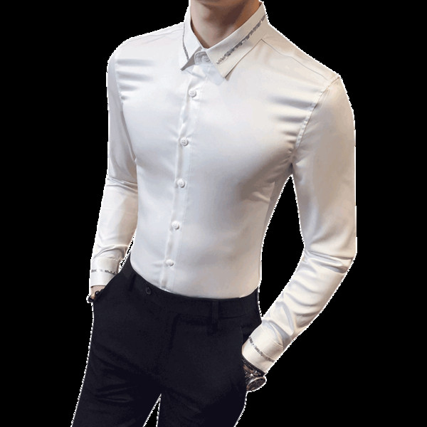 Modern tavaszi ing fényes hatású testhezálló modellel