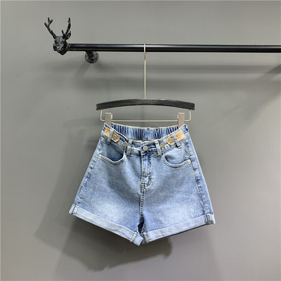 Нов модел дънкови къси дамски панталони в син цвят