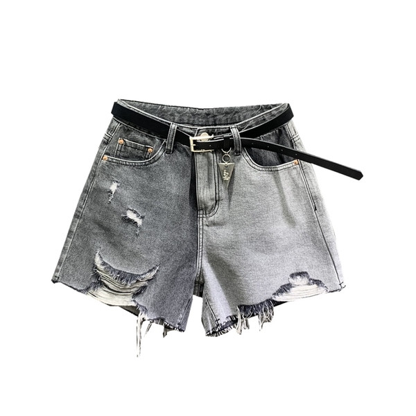 Női farmer rövidnadrág szakadt motívumokkal és övvel