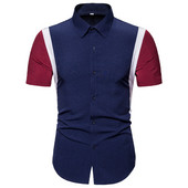 Modern férfi ing klasszikus gallérral és rövid ujjú kék színben