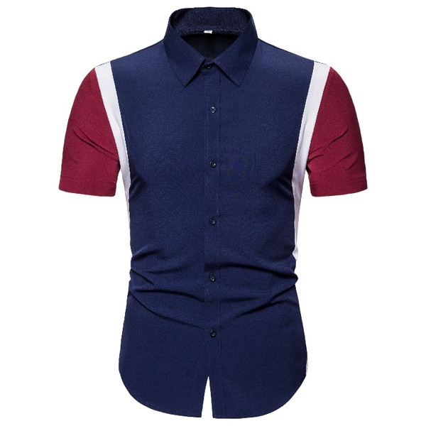 Modern férfi ing klasszikus gallérral és rövid ujjú kék színben