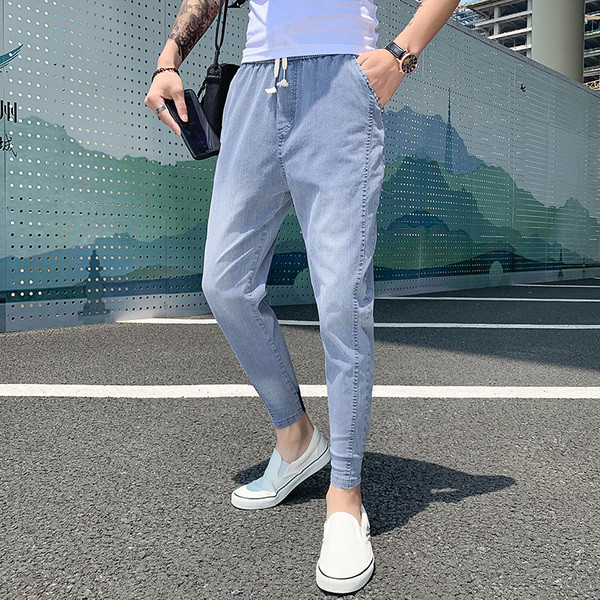 Nyári alkalmi farmernadrág elasztikus derékkal