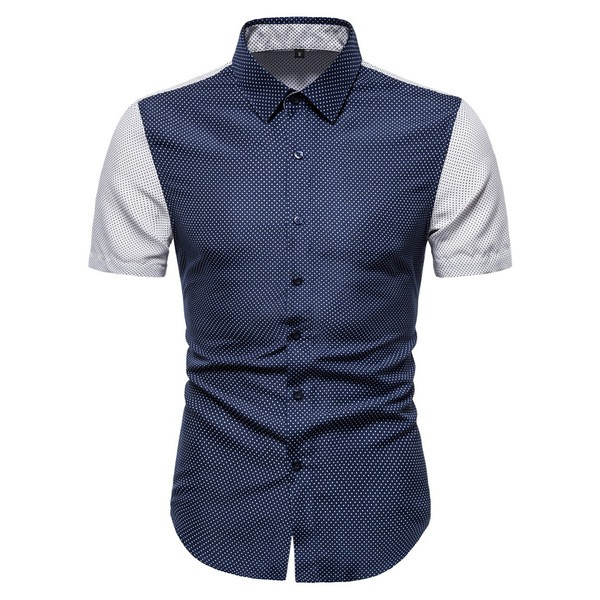Modern férfi ing klasszikus gallérral, rövid ujjal és gombokkal