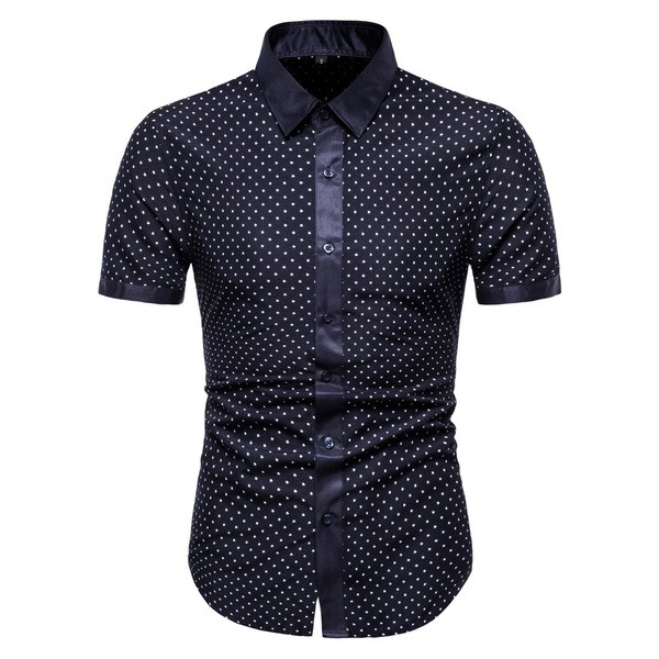 Modern férfi pöttyös ing klasszikus gallérral és rövid ujjal