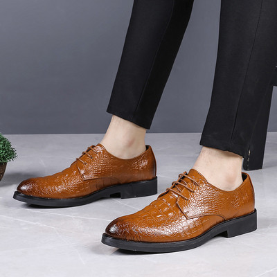 НОВ модел мъжки официални обувки с животински принт и връзки 