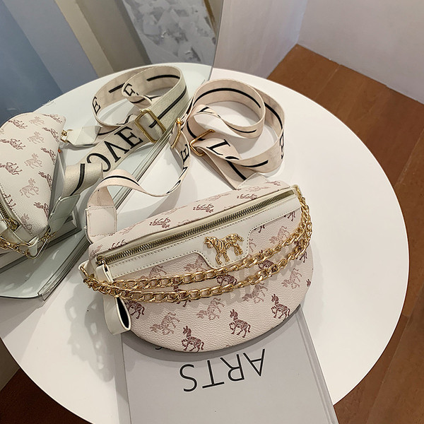 Σύγχρονη γυναικεία τσάντα με αλυσίδα και μακρά υφασμάτινη λαβή