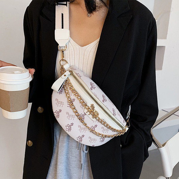 Σύγχρονη γυναικεία τσάντα με αλυσίδα και μακρά υφασμάτινη λαβή