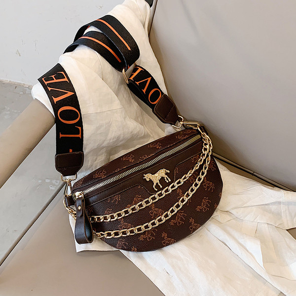 Σύγχρονη γυναικεία τσάντα με αλυσίδα και μακρά υφασμάτινη λαβή