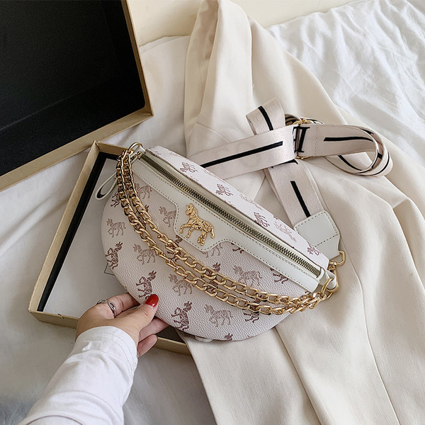 Σύγχρονη γυναικεία τσάντα με αλυσίδα και μακρά υφασμάτινη λαβή