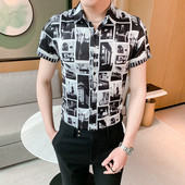 Modern férfi ing klasszikus gallérral és rövid ujjal