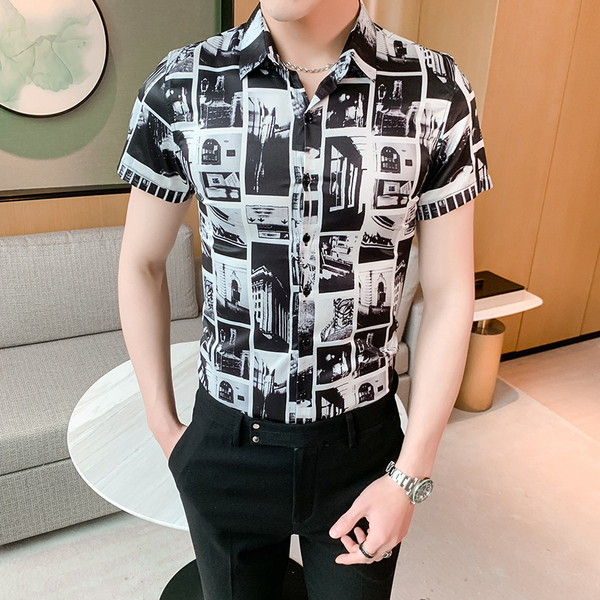 Modern férfi ing klasszikus gallérral és rövid ujjal