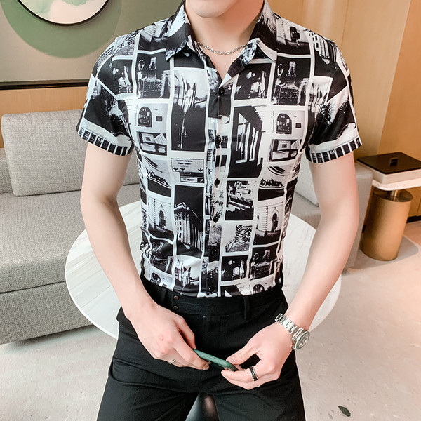 Modern férfi ing klasszikus gallérral és rövid ujjal