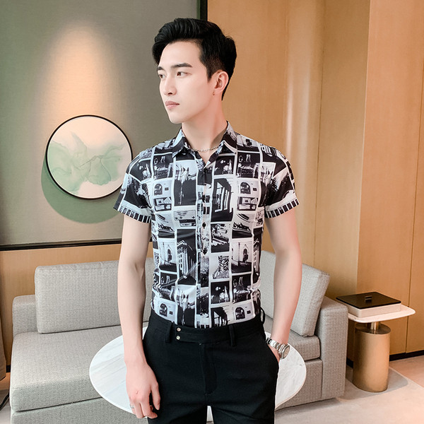 Modern férfi ing klasszikus gallérral és rövid ujjal