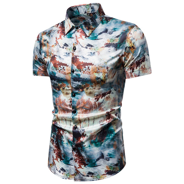 Modern, klasszikus férfi ing rövid ujjal, színes mintával