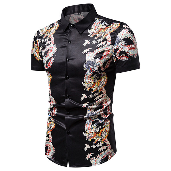 Modern férfi ing klasszikus gallérral, színes mintával