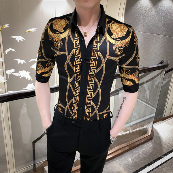 Elegáns férfi ing 3/4-es ujjal és klasszikus gallérral