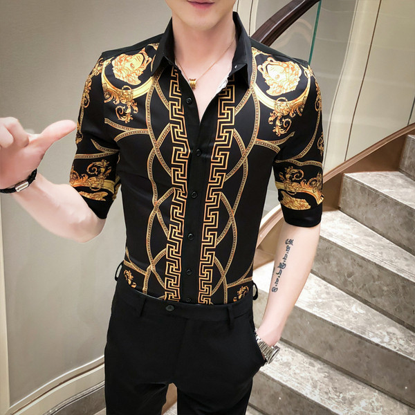 Elegáns férfi ing 3/4-es ujjal és klasszikus gallérral