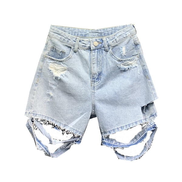 Modern rövidnadrág szakadt motívumokkal - kék színű