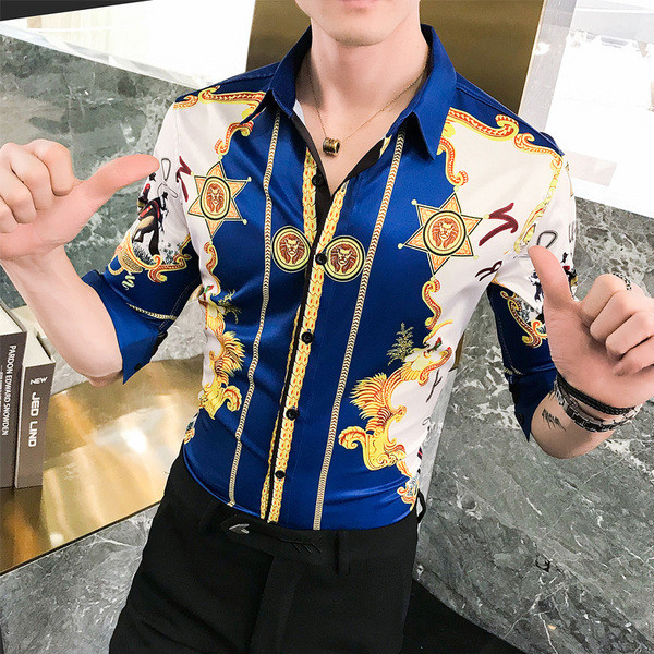 Elegáns férfi ing klasszikus gallérral és 3/4-es ujjakkal