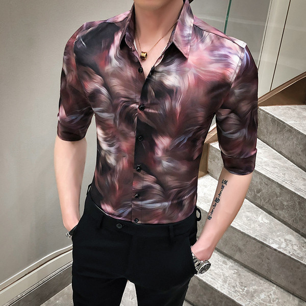 Κομψό ανδρικό πουκάμισο με κλασικό κολάρο και 3/4 μανίκια