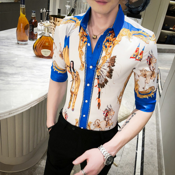 ÚJ modell férfi modern ing színes mintával és 3/4-es ujjal